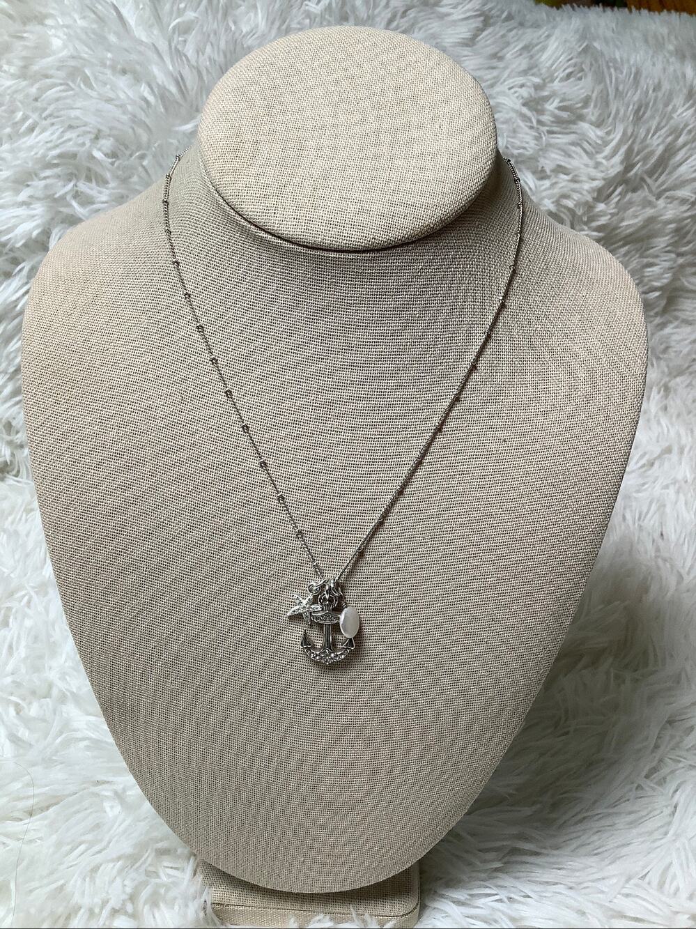 Brighton Silver Tone Thin Beaded Chain Ocean Themed 3-Pendent Necklace A7-61
